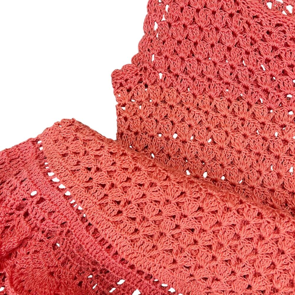 Handmade Crochet Ruffle Dress Girls Size 6 (30" Length) Pink Coral Sleeveless - Picture 5 of 13